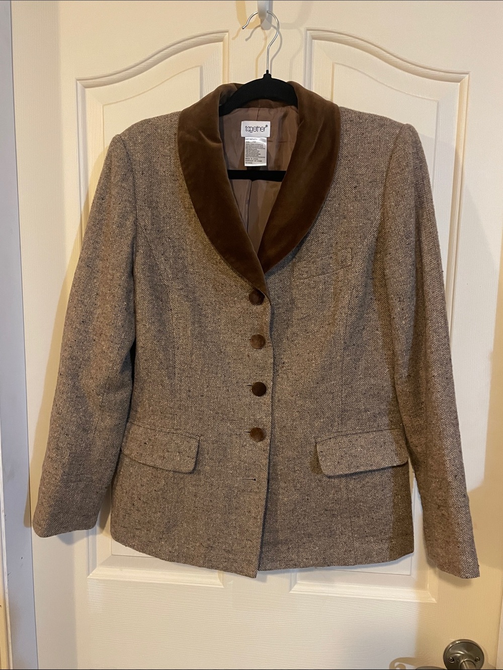 Together Brown Tweed Blazer with Velvet Collar